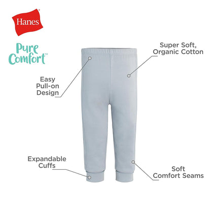 Hanes Unisex Pure Comfort French Terry Joggers, Girl and Baby Boy Pants, 2-Pack, Purple/Rose, 3 Months
