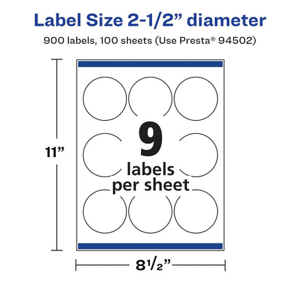 Avery Glossy White Round Labels with Sure Feed, 2.5" Diameter, 900 Glossy White Labels, Print-to-The-Edge, Permanent Label Adhesive, Laser/Inkjet Printable Labels