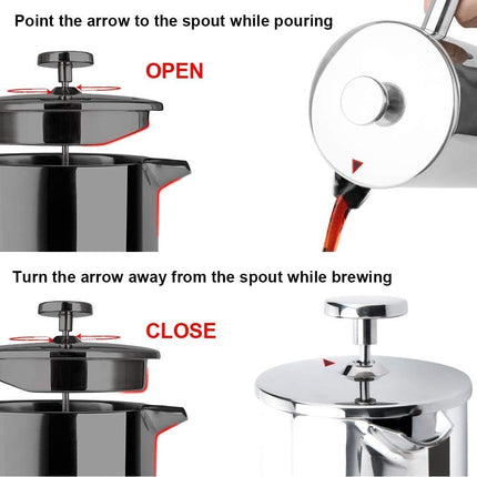 Secura Stainless Steel French Press Coffee Maker 18/10 Bonus Stainless Steel Screen (1000ML), Silver