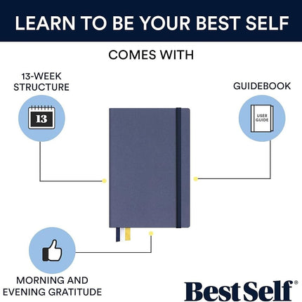 Self Journal by BestSelf — Undated 13-Week Planning, Productivity and Positivity System for Max Achievement and Goal Success — Track Gratitude, Habits and Goals Daily and Weekly (Navy)