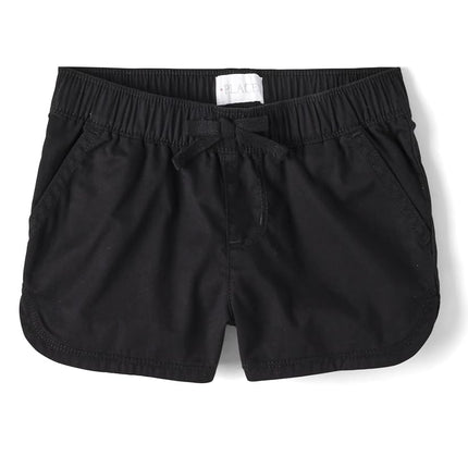 The Children's Place Girls' Solid Pull on Shorts, Black, 6-7
