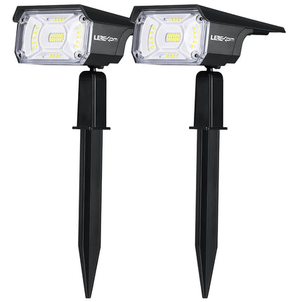 Focos solares LEREKAM, impermeables IP65, 40 LED, focos de paisaje, luces de pared con energía solar y USB, encendido/apagado automático con detección de oscuridad, 3 modos de luces solares exteriores para jardín, patio, porche, paquete de 2
