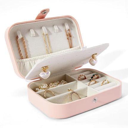 Smileshe Joyero, Estuche Pequeño Portátil de Viaje de Cuero PU, Caja Organizadora de Almacenamiento de 2 Capas para Anillos, Pendientes, Collares, Pulseras