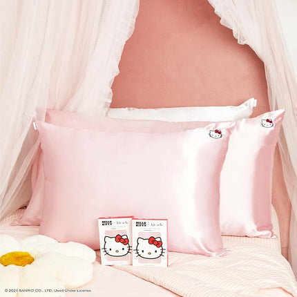 Kitsch x Hello Kitty (Solid Pink Kitty Face) - Satin Pillowcase with Zipper for Hair and Skin, Softer Than Silk Pillow Case, Smooth Cooling Pillow Covers, Machine Washable, King Size (19x36)