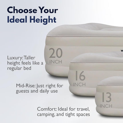 King Koil Luxury Built-in Pillow Top Queen Air Mattress with Built-in High-Speed Pump Best for Home, Camping, Guests, 20" Queen Size Double High Airbed, Blow Up Mattress, Waterproof, 1-Year Warranty
