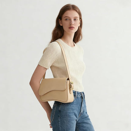 Amszke Shoulder Bag for Women Y2K Crossbody Purse PU Leather Underarm Handbag 2 Adjustable Strap for Daily Commute Travel, Nude, Small