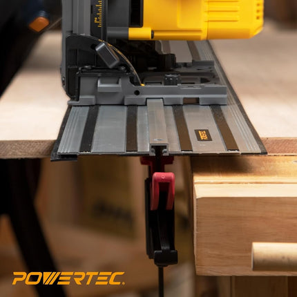 POWERTEC 72199 Kit Rail de guidage et serre-joints de 279,4 cm pour scies plongeantes DeWalt, comprend 2 rails de guidage de 139,7 cm, (1) raccord de rail de guidage et (2) serre-joints à dégagement rapide pour les projets de menuiserie