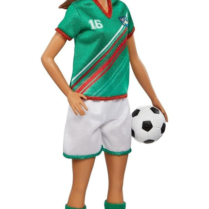 Barbie Soccer Doll, Brunette Ponytail, Colorful #16 Uniform, Soccer Ball, Cleats, Tall Socks, Great Sports-Inspired Gift for Ages 3 and Up