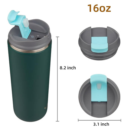 Konokyo Tumbler with Lid, 16 oz Travel Coffee Mug Double Wall Vacuum Stainless Steel Thermal Metal Cup Insulated Water Bottle,Dark Green