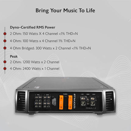 Rockville RXA-F2 2400 Watt Peak / 1200w RMS 4 Channel Amplifier Car Stereo Amp