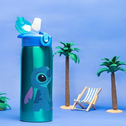 Zak Designs Disney Lilo and Stitch Water Bottle for Travel and At Home, 19 oz Vacuum Insulated Stainless Steel with Locking Spout Cover, Built-In Carrying Loop, Leak-Proof Design (Stitch)