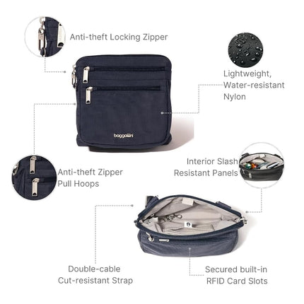 Baggallini Securtex Anti-Theft Crossbody, French Navy, One Size