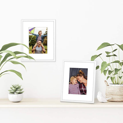 Americanflat 8x10 Picture Frame with Shatter-Resistant Glass - Use as 5x7 Frame with Mat or 8x10 Frame Without Mat - Streamline Collection - Thin Picture Frame for Tabletop and Wall Display - White