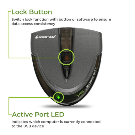 IOGEAR 2 Port USB 2.0 Switch - Auto Printer Switch - Manually or Auto Control - LEDs Indicate - Plug n Play - GUB231
