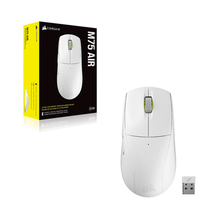 Souris gaming FPS ultra-légère sans fil Corsair M75 AIR – 26 000 DPI – Entrée ultra-rapide – Forme symétrique – Compatible iCUE – PC, Mac – Blanc