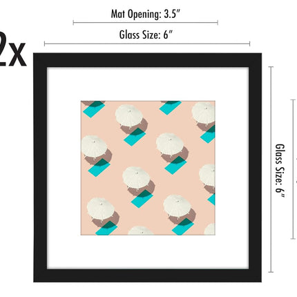 Americanflat 6x6 Picture Frame in Black - Thin Border Frame Displays 4x4 With Mat and 6x6 Without Mat - Horizontal and Vertical Formats for Wall and Tabletop (2 Pack)