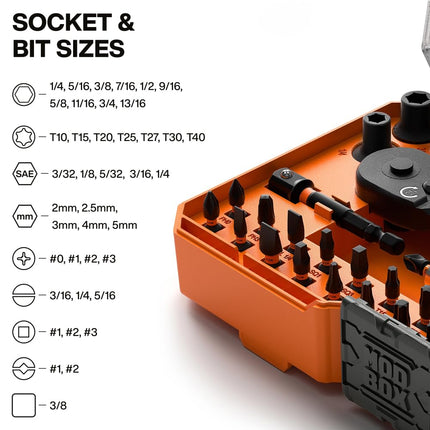 Klein Tools 33806 Proflex 43 Piece Impact Cap Set with Modular Housing, 29 Bit and 10 SAE Socket Sizes, S2 Steel, Magnetic Adjustable Screwdriver