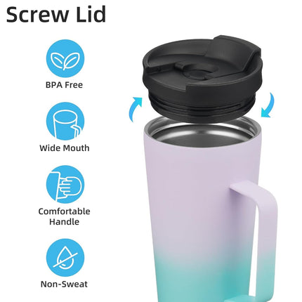 Konokyo Insulated Tumbler with Handle and Straw, 22 OZ Travel Coffee Mug Stainless Steel Cup Metal Water Bottle,Oasis