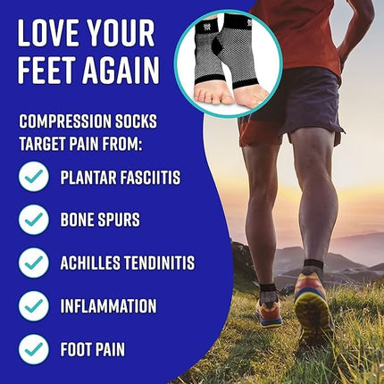 Compression Socks for Plantar Fasciitis & Achilles Tendonitis Relief – Pair of Ankle Compression Sleeves for Foot Swelling, Heel Spurs, Pain & Fatigue – Comfortable Arch Support Brace for Daily Use