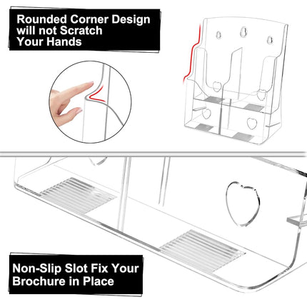 2 Pack Acrylic Brochure Holder 8.5 x 11 in, 2 Tier Brochure Display Stand with Removable Divider for 4 x 9 in Trifold Pamphlets, acrylic flyer holder 8.5 x 11 Stands for Flyer, Pamphlet, Magazine