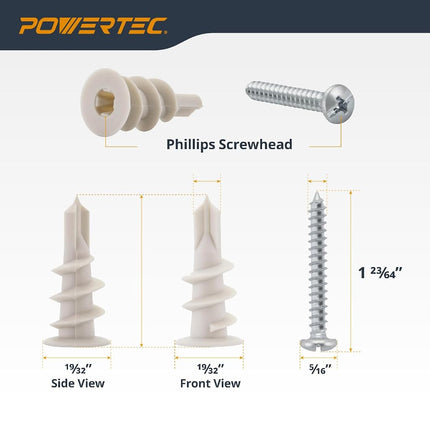 POWERTEC Clear PVC Pipe 2-1/2" x 36" Long, 1PK Plastic Tubing & 5PK Stainless Steel Pipe Straps w/Drywall Anchors & Screws Compatible w/Dust Collection Fittings - Hose for Woodworking Tools (70397)