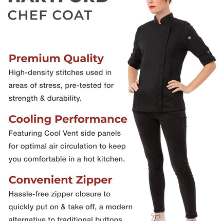 Chef Works Women's Hartford Chef Coat, Black, XXL