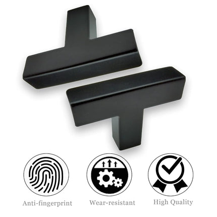 Redunest Cabinet Pulls Single Hole Cabinet Knobs, 20 Pack Square Matte Black T Bar Cabinet Handles Drawer Cabinet Knobs Cupboard Hardware Cabinet Handles, Stainless Steel Single Hole