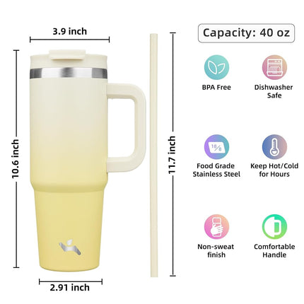 Konokyo 40 oz Insulated Tumbler Water Bottle with Handle, Straw Lid