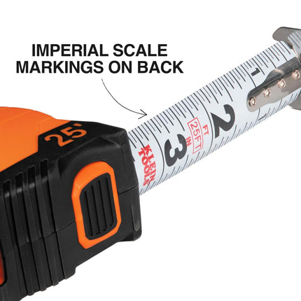 KLEIN TOOLS 80187 Skribes Measure and Mark Set with 4-Pack of Black Fine Tip Permanent Markers and 25-Foot Compact Double-Hook Tape Measure
