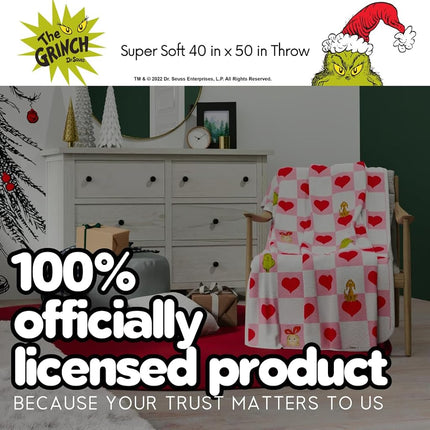 Franco Le Grinch Couverture Polaire à Carreaux Motif Cœur Saint-Valentin Super Douce Toucher Soie, 102 cm x 127 cm (Produit sous Licence Officielle)