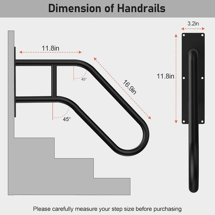 Handrails for Outdoor Steps ，22.8" Stair Railing Indoor1-3 Step, U-Shaped Safety Handrails for Kids, Elderly, Pregnant Women, Disabled (2 Pack U-Shaped Safety Handrails)