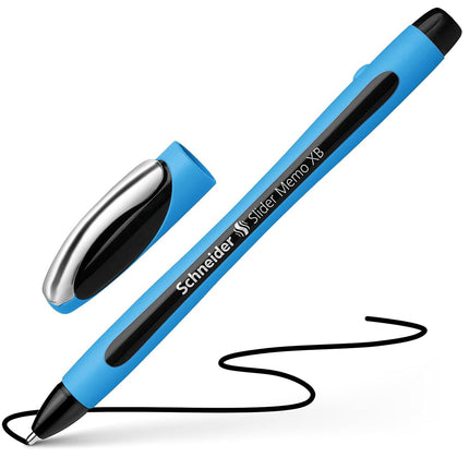 Schneider Slider Memo XB (Extra Broad) Ballpoint Pen, 1.4 mm, Light Blue Barrel, Black Ink, Box of 10 Pens (150201)