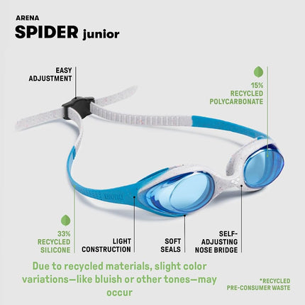 ARENA Spider Kids Swimming Goggles for Children, Swimming Pool Goggles with UV Protection, Self-Adjusting Nose Bridge, Hypoallergenic Silicone Seals, Anti-Fog Treatment, 2-5 Years