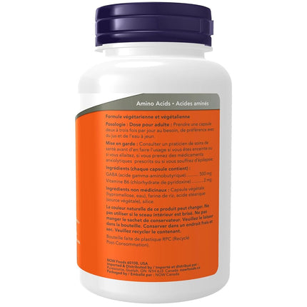 NOW Supplements, GABA (Gamma-Aminobutyric Acid) 500 mg + B-6, Natural Neurotransmitter, 100 Veg Capsules