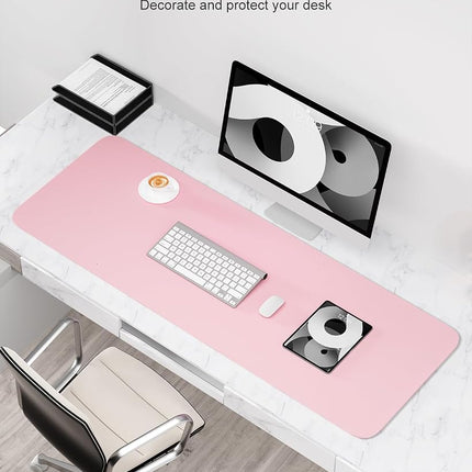 Niniubye Desk Pad, 48" x 17" PU Leather Non-Slip Desk Mat Large Mouse Pad for Desktop, Waterproof Laptop Computer Writing Mat for Office, Home, Work, Gaming, Light Pink