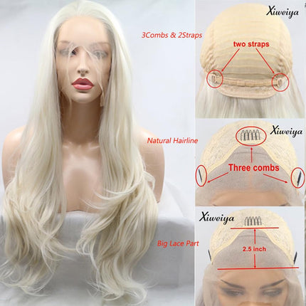 Heat resistant synthetic lace front wig light blonde nature wave Platinum Blonde Glueless Long Natural Straight Half Hand Tied Replacement Full Wig For Women Heat resistant Friendly