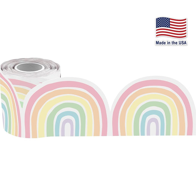 Teacher Created Resources Pastel Pop Rainbows Die-Cut Rolled Border Trim - 50ft - Decorate Bulletin Boards, Walls, Desks, Windows, Doors, Lockers, Schools, Classrooms, Homeschool & Offices