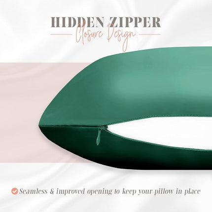 Elegant Comfort Silky and Luxurious 2-Piece Satin Pillowcase Set for Healthier Skin and Hair, Hidden Zipper Closure and Beautifully Packaged, Satin Pillowcase Set, King, Hunter Green