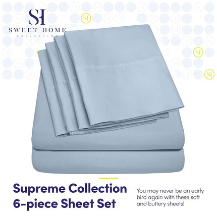 Sweet Home Collection Full Size Bed Sheets - 6 Piece 1500 Supreme Collection Fine Brushed Microfiber Deep Pocket Full Sheet Set Bedding - 2 Extra Pillow Cases, Misty Blue