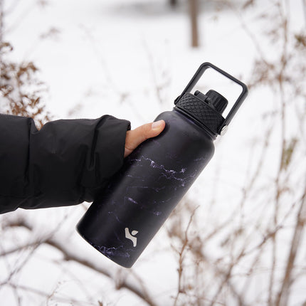 Konokyo 40oz Insulated Water Bottle Sport Stainless Steel Water Bottles with 3 Lids,Marble Midnight