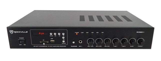 Amplificador/Receptor Bluetooth comercial/para restaurante Rockville RCS80-1 de 60 vatios y 70 V