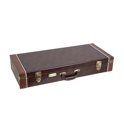 Crossrock Rectangular Wooden Case fits A-Style Mandolins, with Accessory Compartment, Stainless Steel Latches, Metal Feet-Vintage Brown (CRW620MABR-R)
