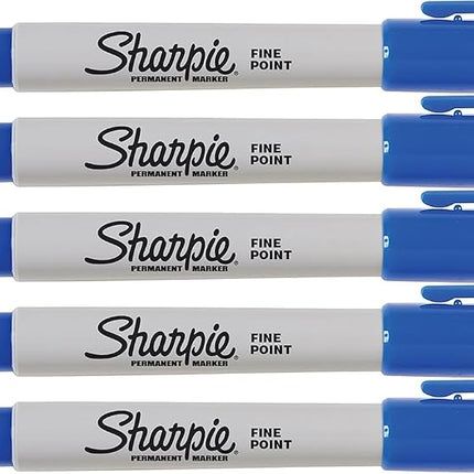 Sharpie Blue Markers, Fine Point Tip, Permanent Markers, 5-Count