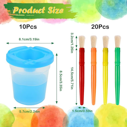 30PCS Spill-Proof Paint Cups with Paint Brushes, FHDUSRYO No Spill Paint Cups with Colored Lids, Paint Containers with Lids Toddler Paint Set for Kids