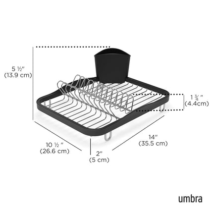Umbra Sinkin Dish Drying Rack – Drainer Caddy with Removable Cutlery Holder – Use in Sink or On Counter, Standard, Black/Nickel