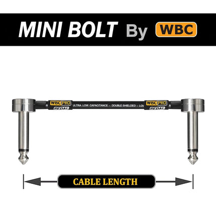 3 Units - 6 Inch - WBC-PRO-PEDAL – 22 AWG - Low-Cap (18pF/ft) – Pro-Grade – Graphite-based - Dual-Shielded Pedal, Effects, Patch, instrument cable with WBC MINI BOLT Ultra-Small Angled TS Plugs