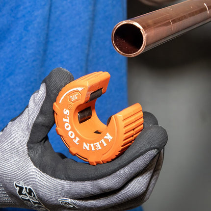 Klein Tools 50056 C-Style Copper Tubing Pipe Cutter Tool, 3/4-Inch Cutting Capacity, Ultra-Compact for Tight Spaces, Free-Spinning Rollers