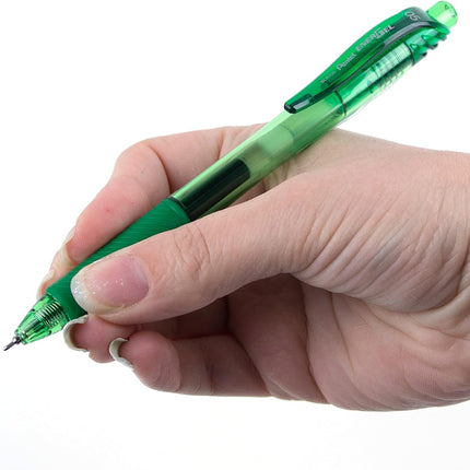 Pentel Bolígrafo retráctil de gel líquido EnerGel-X de 0,5 mm con punta de aguja y tinta verde, caja de 12 (BLN105-D)