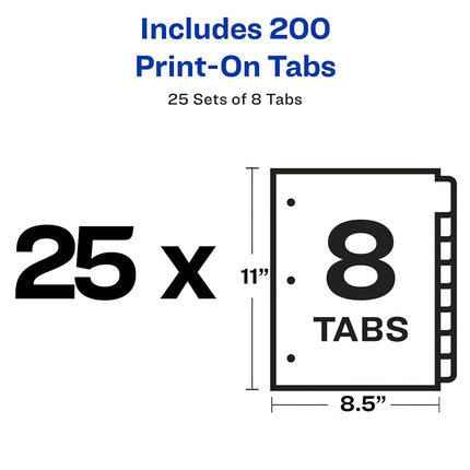 Avery 8-Tab Print-On Binder Dividers, White Tabs, 25 Sets (11554)