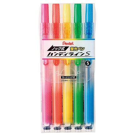 Pentel Knock Highlighter, Handy Line, 5 Color Set 